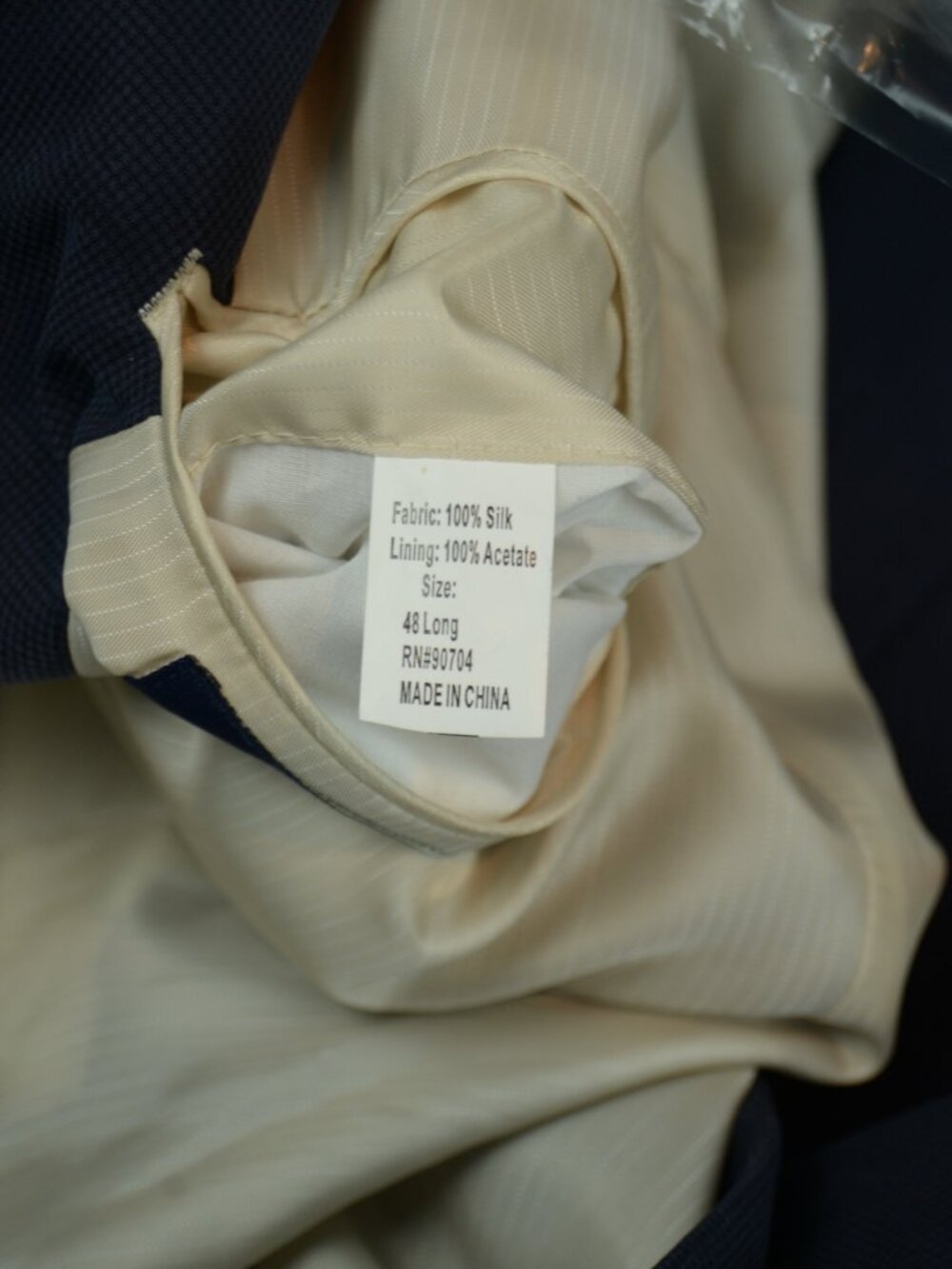 Alan Flusser 100% Silk Sport Coat -- Blue/Navy Puppytooth -- Size 48L - Picture 6 of 7